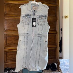 True Religion Light Blue Denim Zip-Front Dress